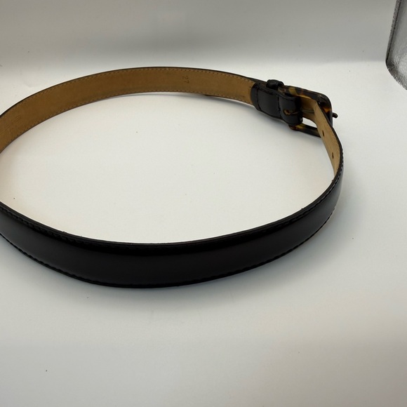 Vintage J.Crew Black Leather Belt Size 27 Made in USA Tortoise Buckle - Picture 4 of 10